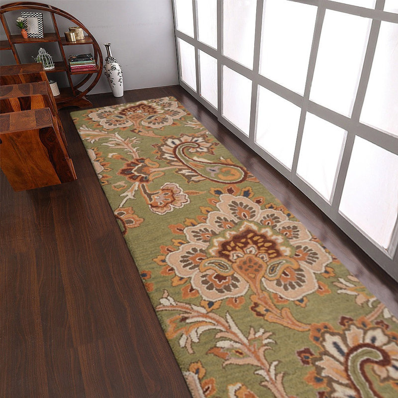 Lipsey Hand Tufted Wool Eco-Friendly Area Rugs - Round, Green Color, Floral Modern Design, High Pile Thick Handmade Anti Skid Area Rugs for Living Room, Bed Room