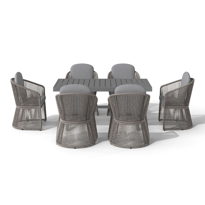 7- Piece Outdoor Dining Set With Extendable Table, Gray Cushion/Gray Frame