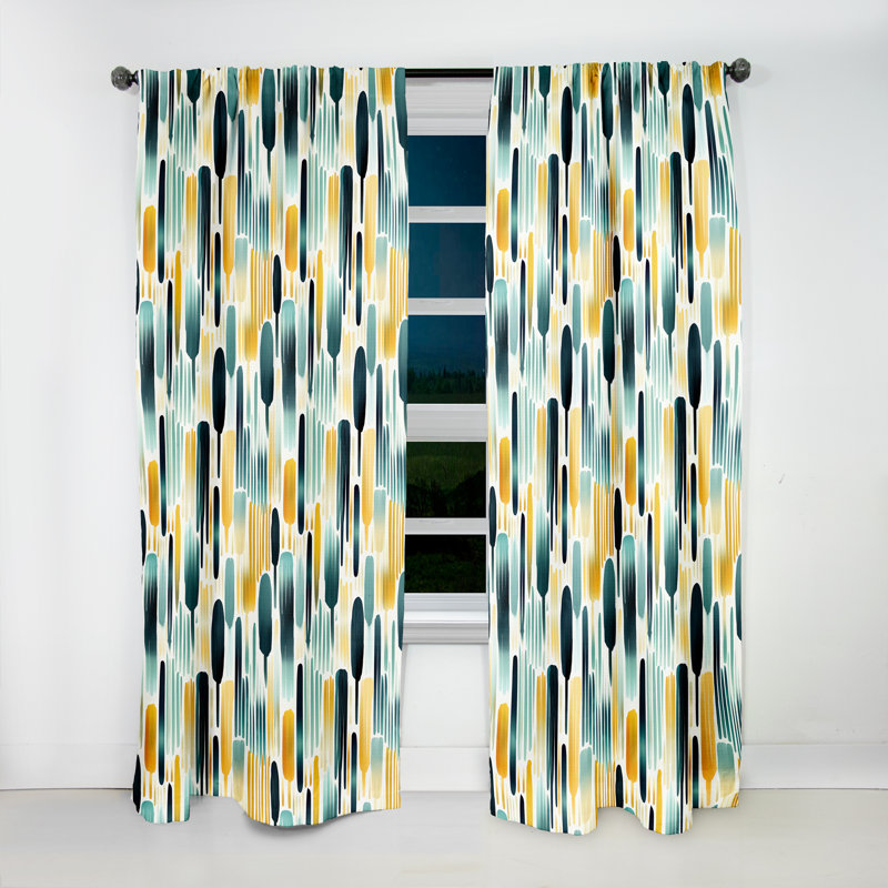 Green Adn Yellow Paint Striped Pattern - Striped Curtain - Velvet Room darkening - 1 panel, 52" W x 120" L