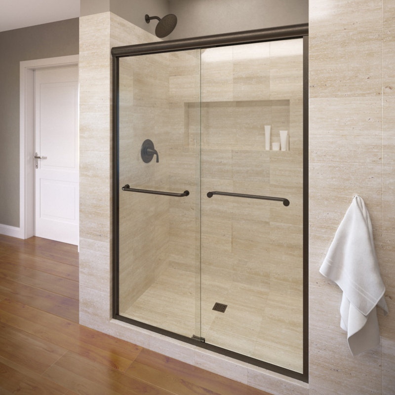 Infinity - W x 70'' H Bypass Door Semi-Frameless Shower Door with, Brushed Nickel, AquaGlideXP clear