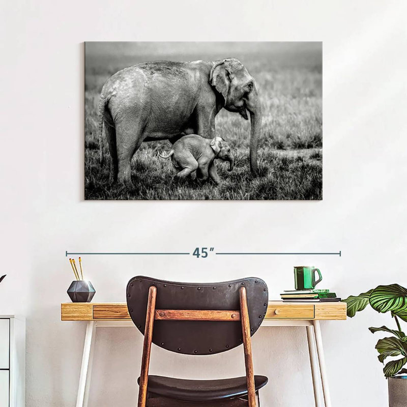 Brampt Elephant And Its Young In Assam, 26" H x 39" W