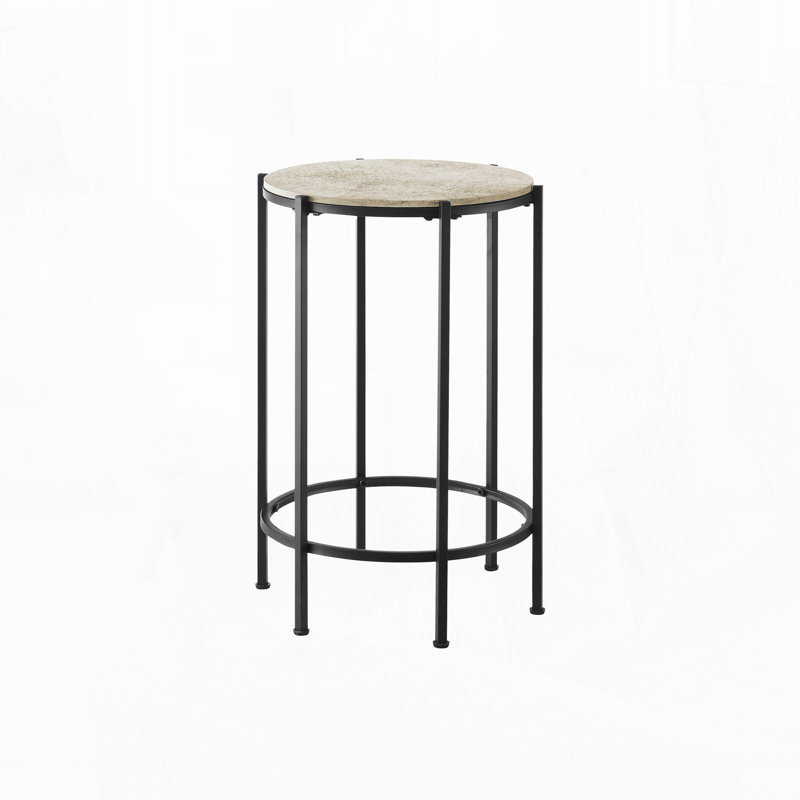 Modern End Table for Living Room, Bedroom, Cream Stone