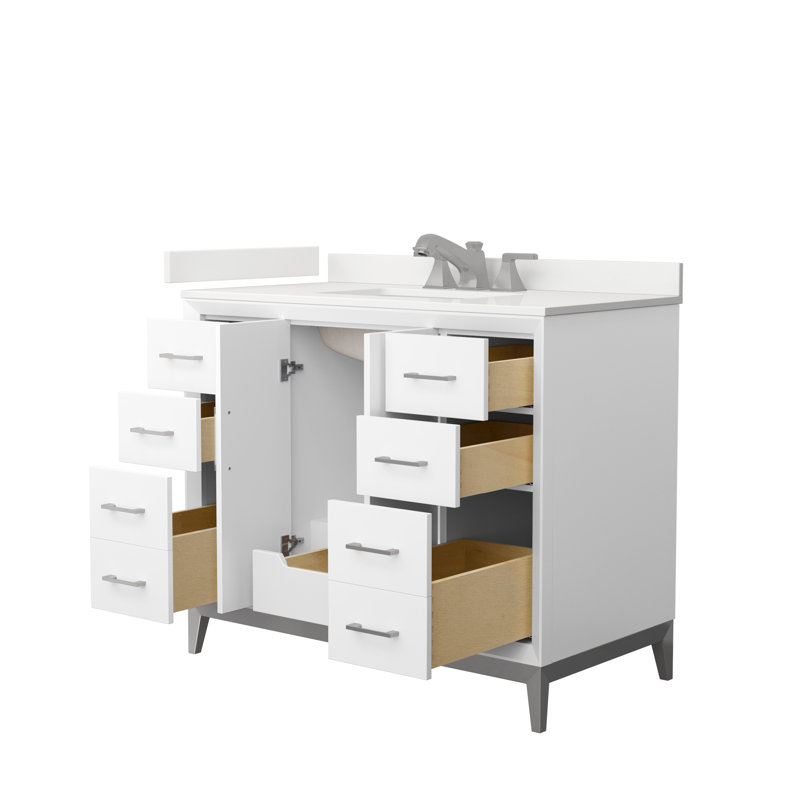 Amici Single Bathroom Vanity with Top, White Quartz, 60", Matte Black
