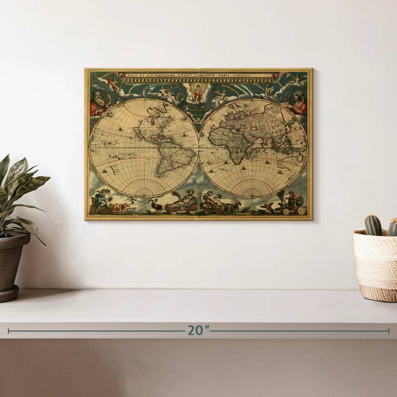 Carte du monde Aliaz des années 1600, H 8 po x l 12 po