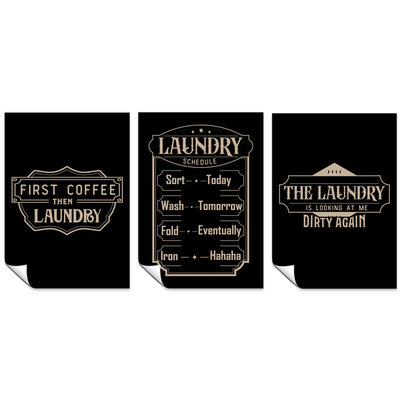 First Coffee Then Laundry For Utlity Room - 3 Piece No Frame Print Set, 29.7cm H x 21cm W