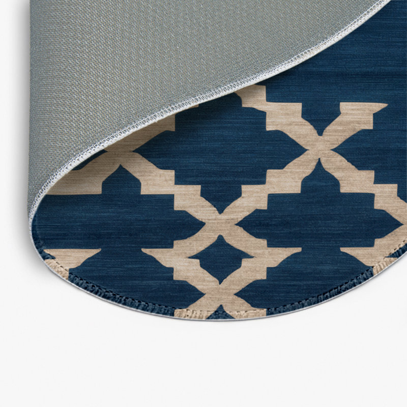 Tapis bleu intérieur et extérieur Trellis, Rond 5 pi