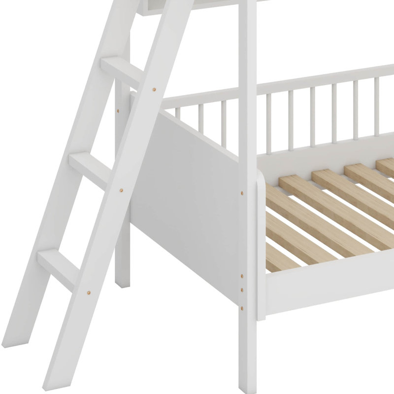 Twin Size Wooden Bunk Bed Frame - 3 Storage Shelves & Reversible Ladder (Left/Right), White