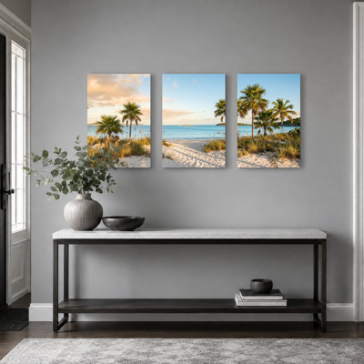 Ensemble de 3 tableaux sur toile à motifs de palmiers de plage, idéal pour la décoration du salon et de la chambre.