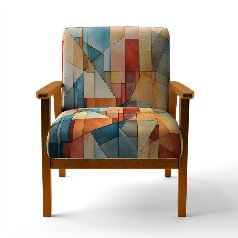 Chaise d'appoint et fauteuil moderne Cubism Experiment With Minimalist I - Paysages rembourrés, Accoudoirs carrés bruns