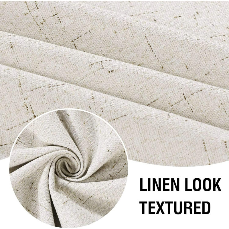 Linen Look 100% Blackout Curtains for Bedroom Full Light Blocking Rod Pocket 42 Inches Wide Linen Textured Thick Window Curtain Drapes with Backing