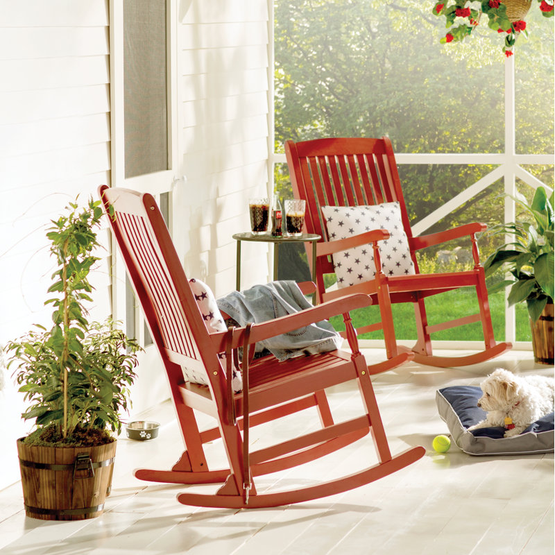 Chaise berçante pour l'extérieur en bois massif Ponce, Rouge