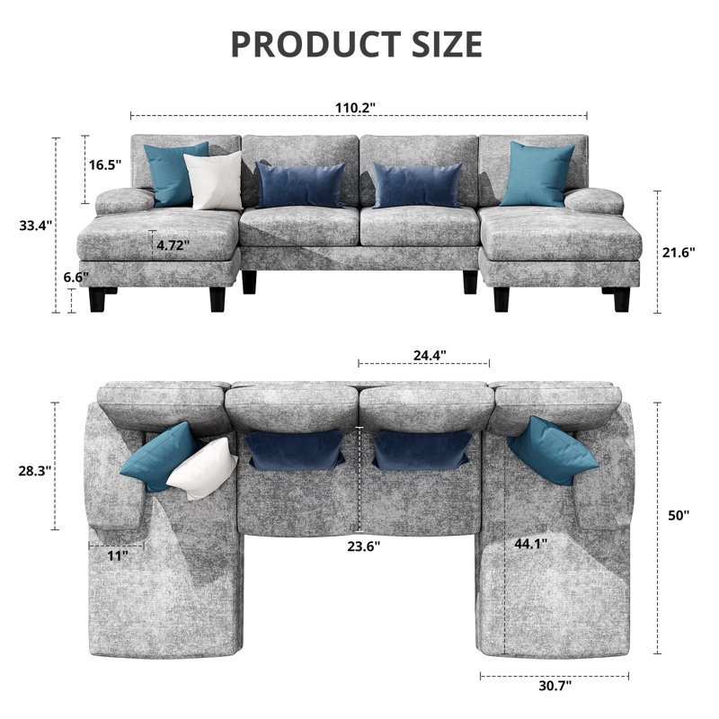 Ahupendra 3 - Piece Upholstered Sectional, Gray Chenille