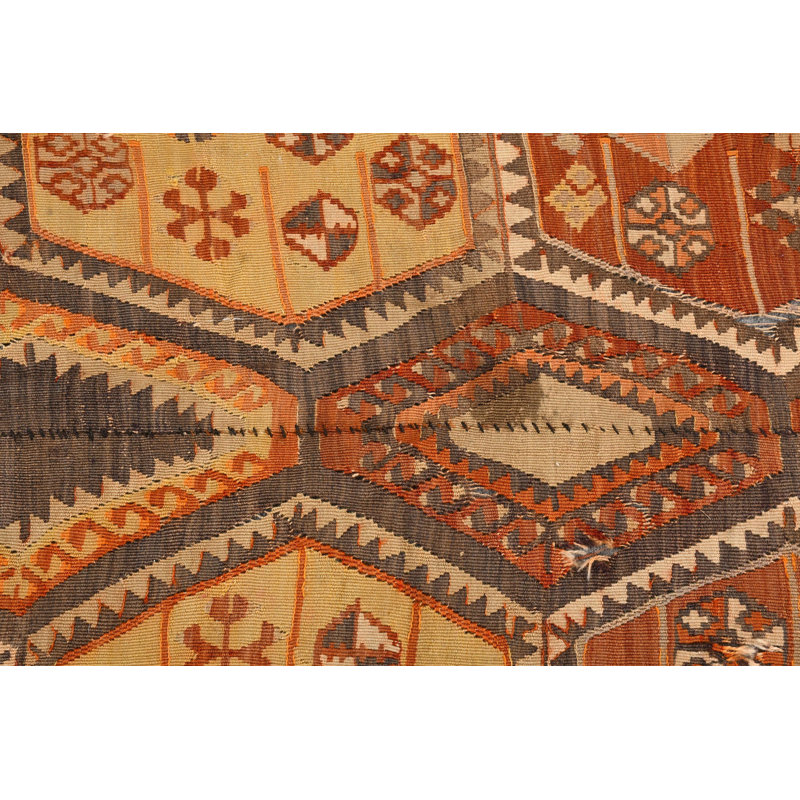 Tapis turc exquis rétro avec un motif hexagonal unique dans des tons de terre