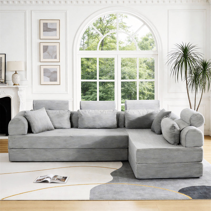 Canapé modulaire en L Boneless, Gris clair