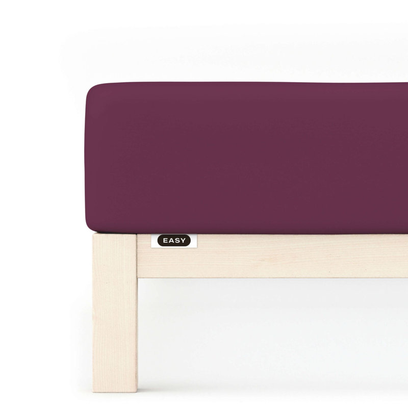 100% Cotton Jersey Knit Fitted Sheet, Purple Deep, L 140 x 200cm - 160 x 200cm