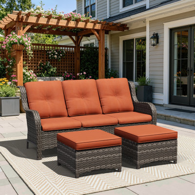 73'' Wide Wicker Patio Sofa with Cushions