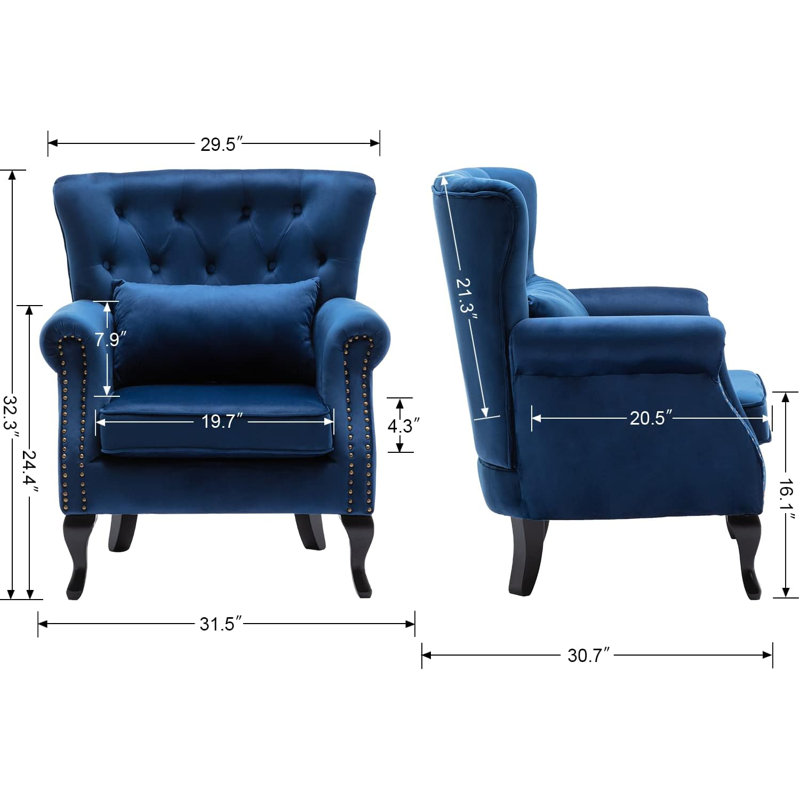 Mid Century Modern Accent Chair With Tufted Wingback And Upholstery - Removable Cushion & Washable Cover - Sturdy Wooden Legs For Living Room, Bedroom Or Office