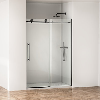 Door 50-54 in W x 75 in H Frameless Shower , Sliding Shower Door with 5/16"(8mm) Clear Tempered Glass Shower Door, Easy to Clean Bathroom, Silent Soft-Close Design, Easy to Install
