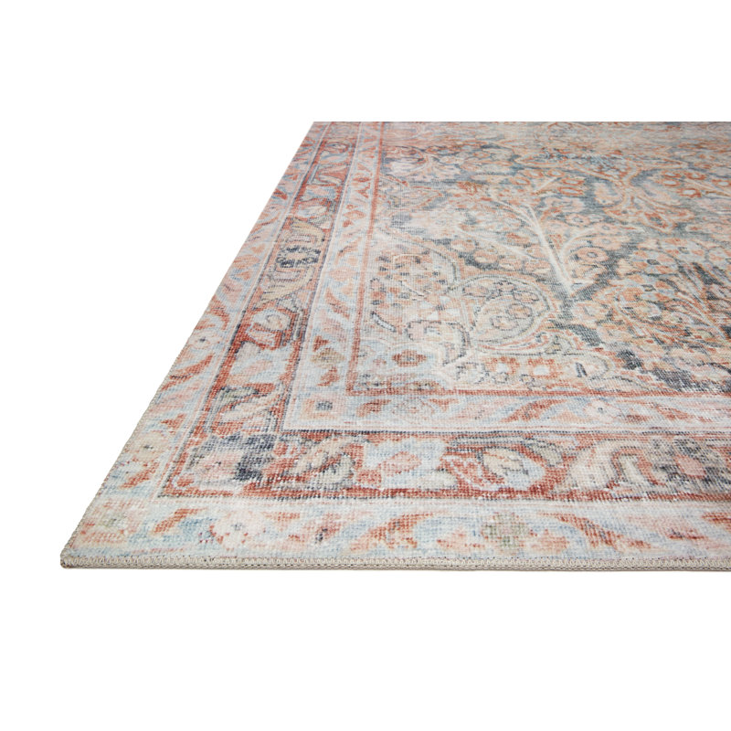 Lenna Ocean Apricot Floral Motif Low Pile Accent Rug
