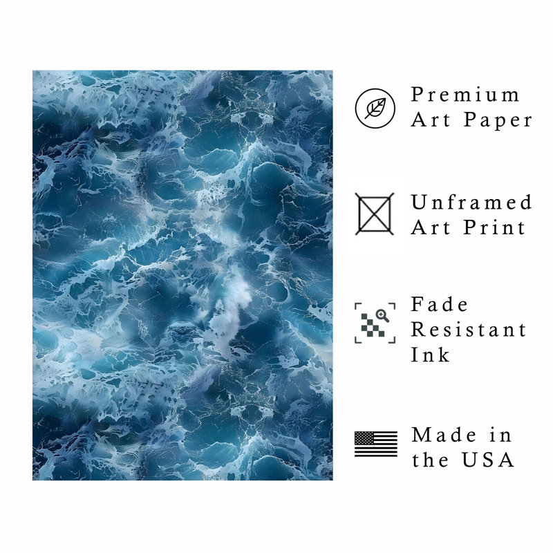«Beach and Coastal Ocean Waves», motif nautique sans cadre, H 30 po x l 20 po