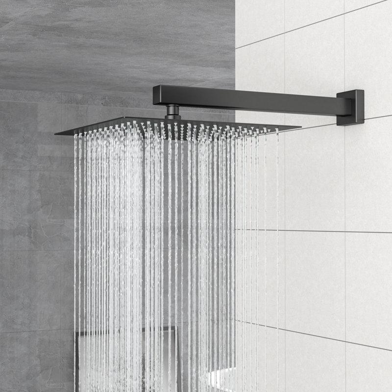 Système de pomme de douche double 1,8 GPM noir mat avec pomme de douche à effet de pluie et douche à main, tête standard US, noir, collection Square Rain
