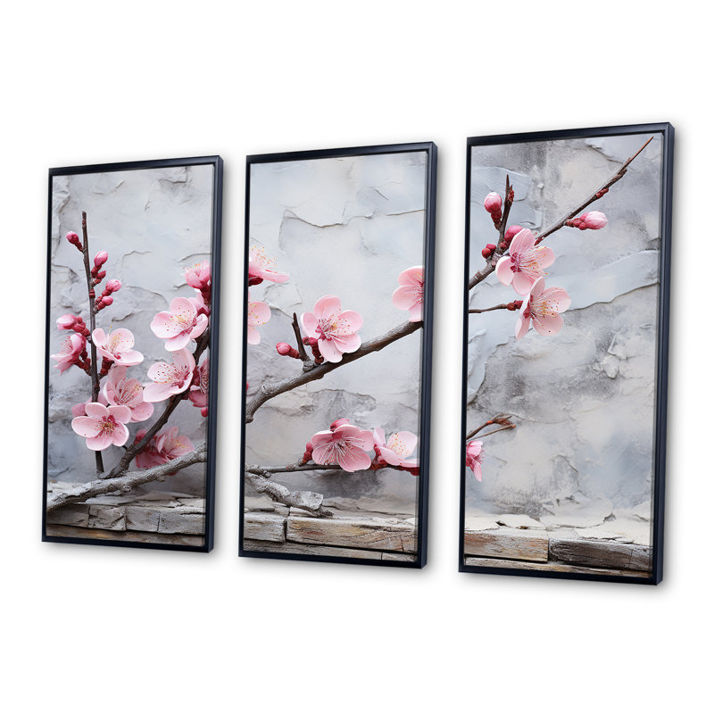 Fleurs de cerisier rose fin de l'hiver - art mural cerisier en fleurs, H 40 po x l 60 po, Cadre flottant noir