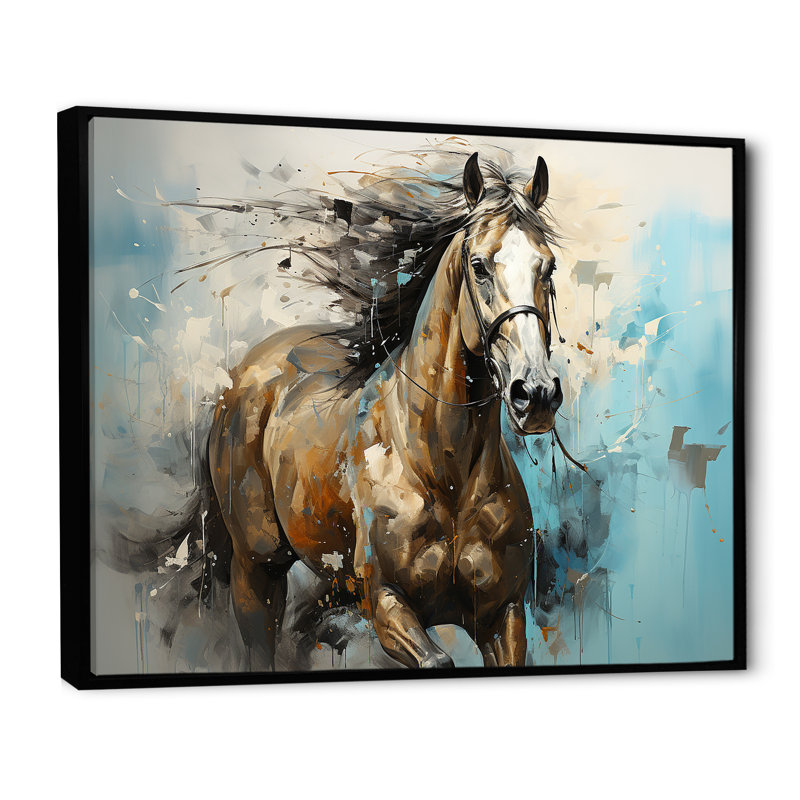 Cheval galopant fantaisiste - cheval, art mural, H 30 po x l 40 po, Cadre flottant noir