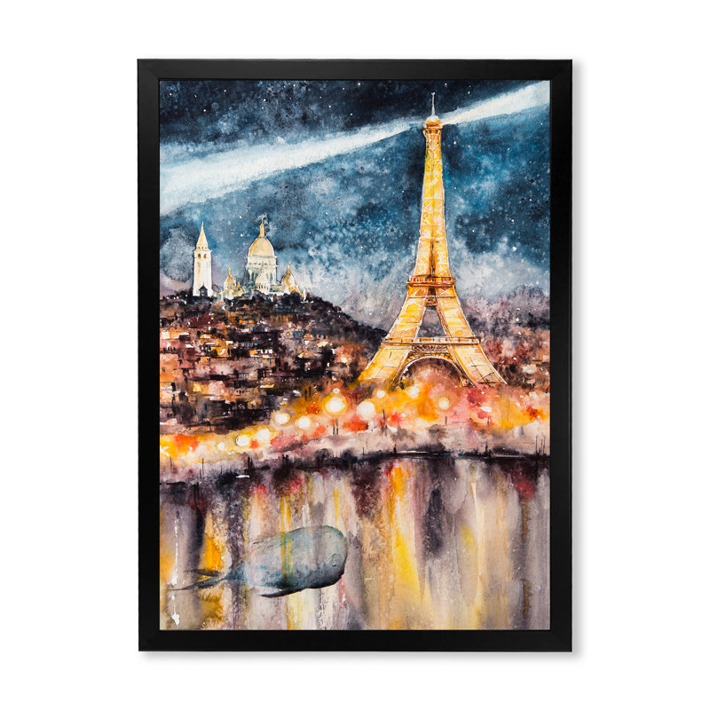 «Paris At Night with Bright Shining Eiffel Tower», reproduction sur toile, H 20 po x l 12 po x P 1 po, Cadre noir