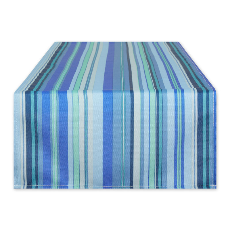 Chemin de table extérieur à rayures BEACHY STRIPE 14X72, Océan bleu