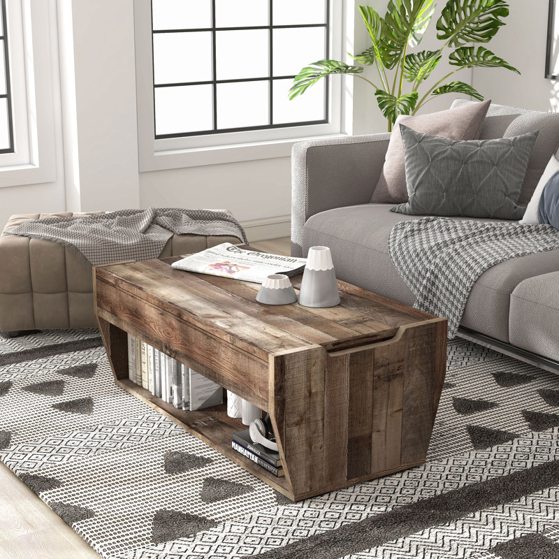 Lateafa 41.3"W Lift-Top Coffee Table with Storage, Reclaimed Barnwood
