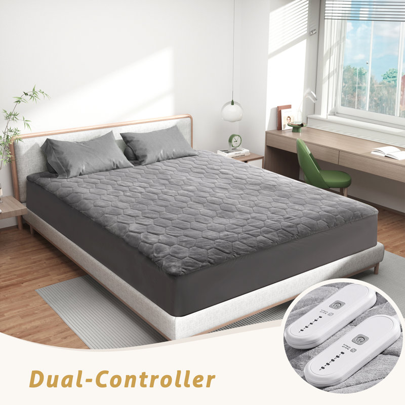 Fedeli Antimicrobial Flannel Heated Mattress Pad, Gray, Twin