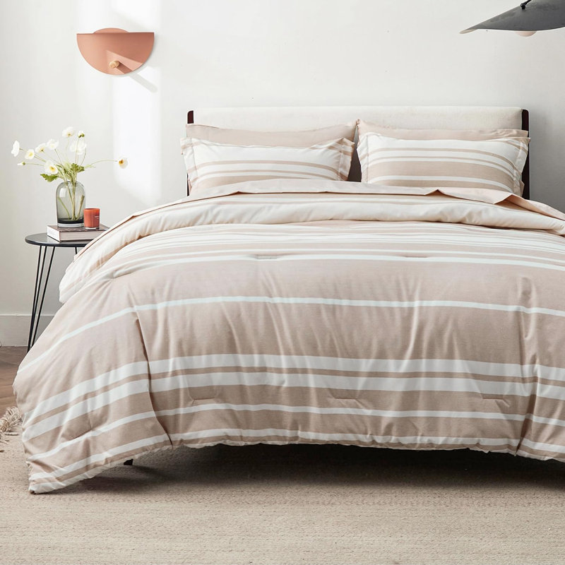 Bedsure Comforter Set 7 Pieces,Cationic Dyeing Bed in a Bag with Comforter, Sheets, Pillowcases & Shams, Mocha Meringue