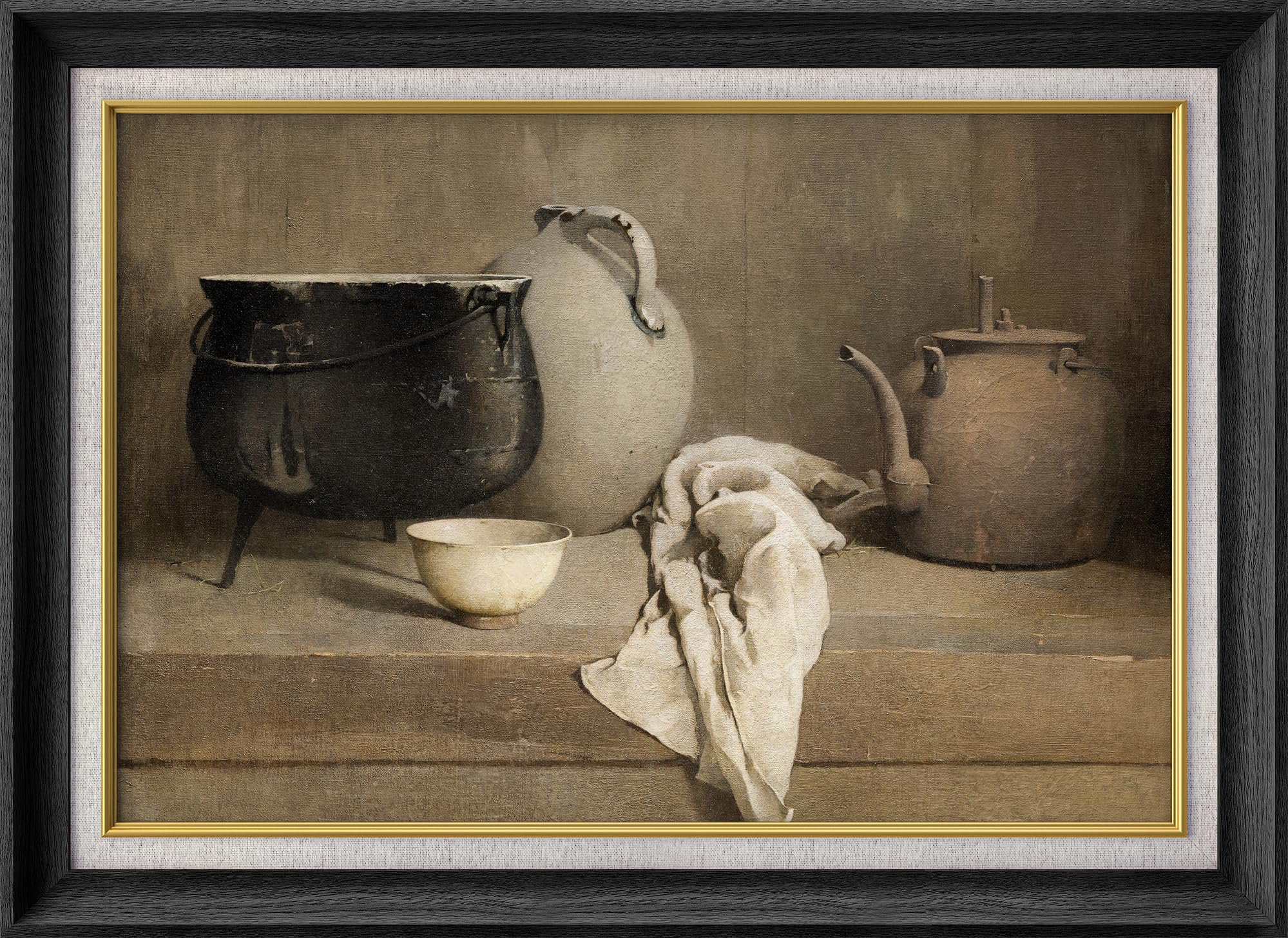 IDEA4WALL Premium Framed Wall Art Kitchen Teapot, Pan \u0026 Bowl Nature  Wilderness Illustrations Fine Art Farmhouse/Country Decorative Rustic  Vintage Antique Classic For Bedroom Framed On Paper Print | Wayfair, image size:1999x1455