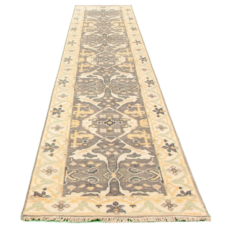 Tapis de couloir en laine noué à la main de conception unique noué à la main New Age 2 pi 8 po x 11 pi 11 po Tapis décoratif gris/crème