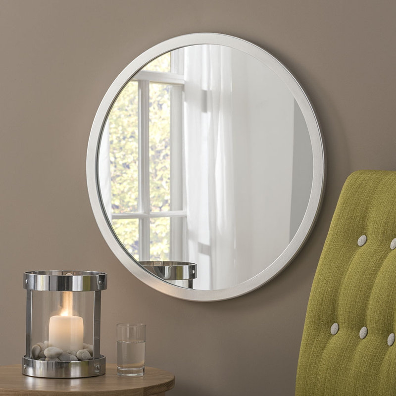 Tabatha Wood Flat Wall Mirror, Bright Silver, 40cm H x 40cm W