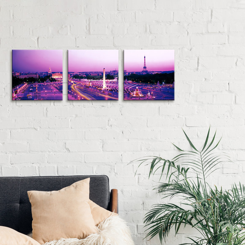 Dusk Place De La Concorde - No Frame Panoramic Print on Canvas, 30.48cm H x 91.44cm W x 1.91cm D