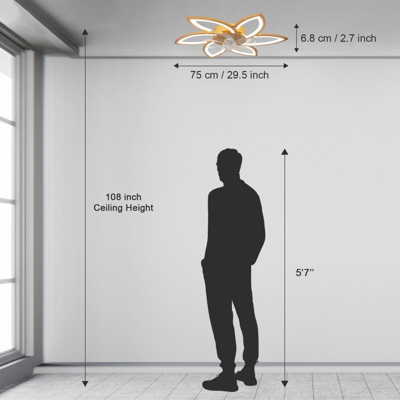 Acea 29.53'' 7 - Blade Dimmable LED Ceiling Fan with Remote Control and APP，indoor remote control ceiling fans with lights