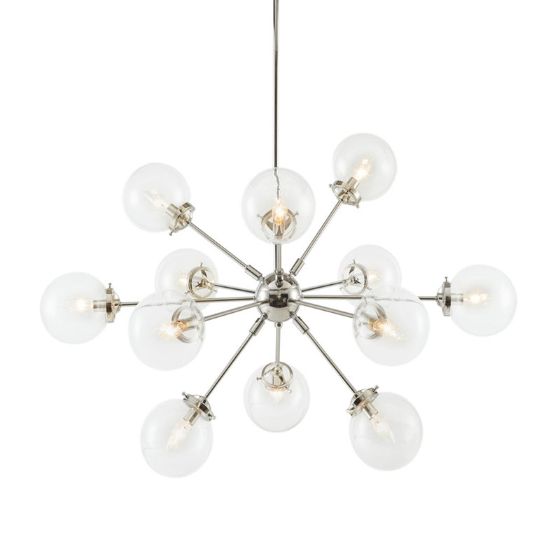 Lustre spectaculaire avec 12 ampoules sphériques Paige, Argent