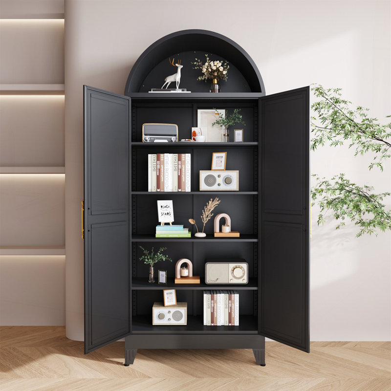 Arched Farmhouse Style Kitchen Pantry with Durable Construction, Black