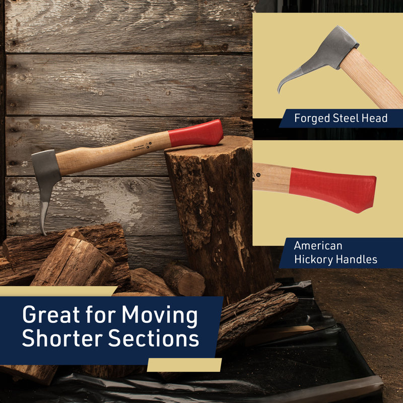 Pickaroon Logging Tool - 15” Log Grabber with Steel Head and Hickory Wood Handle - Hookaroon with Pick for Dragging or Stacking Logs - Log Roller Tool - Forestry Tools by Kings County Tools
