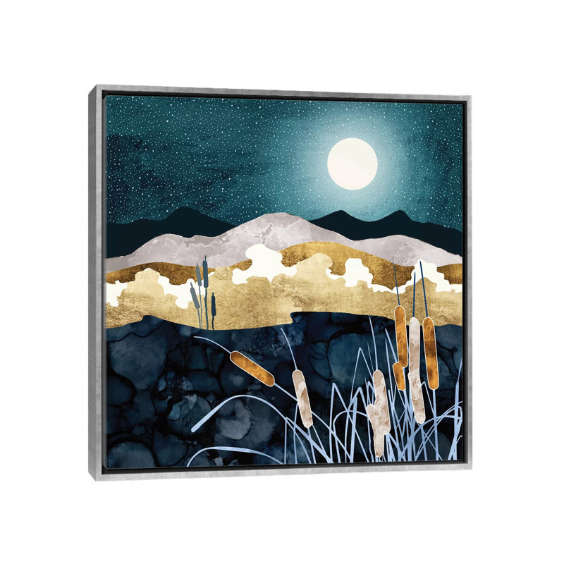 Summer Lake - impression d'art graphique, Toile avec cadre argenté, Aucun mat, H 18 po x l 18 po x 1,5 po