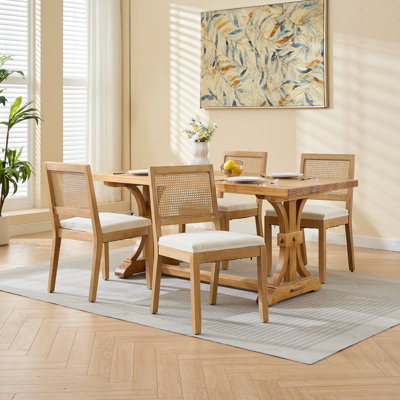 Ensemble de 4 chaises de salle à manger en rotin, chaises de cuisine de campagne avec dossier en canne, chaises d'appoint de style Mid-Century moderne