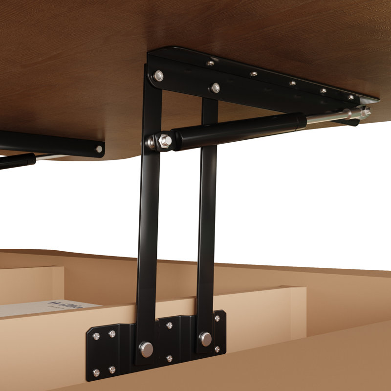 Table basse à plateau relevable en noyer pour le salon avec rangement caché, élévateur hydraulique et coins de sécurité | Idée de cadeau