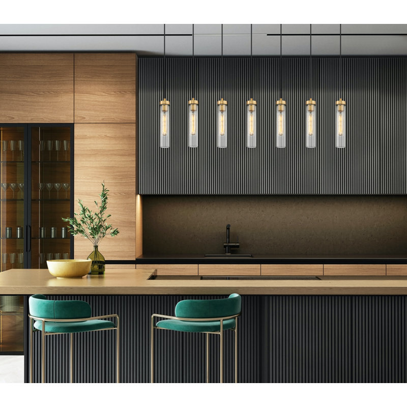 Mortola 7 - Light Steel Dimmable Square / Rectangle Chandelier, Rubbed Brass