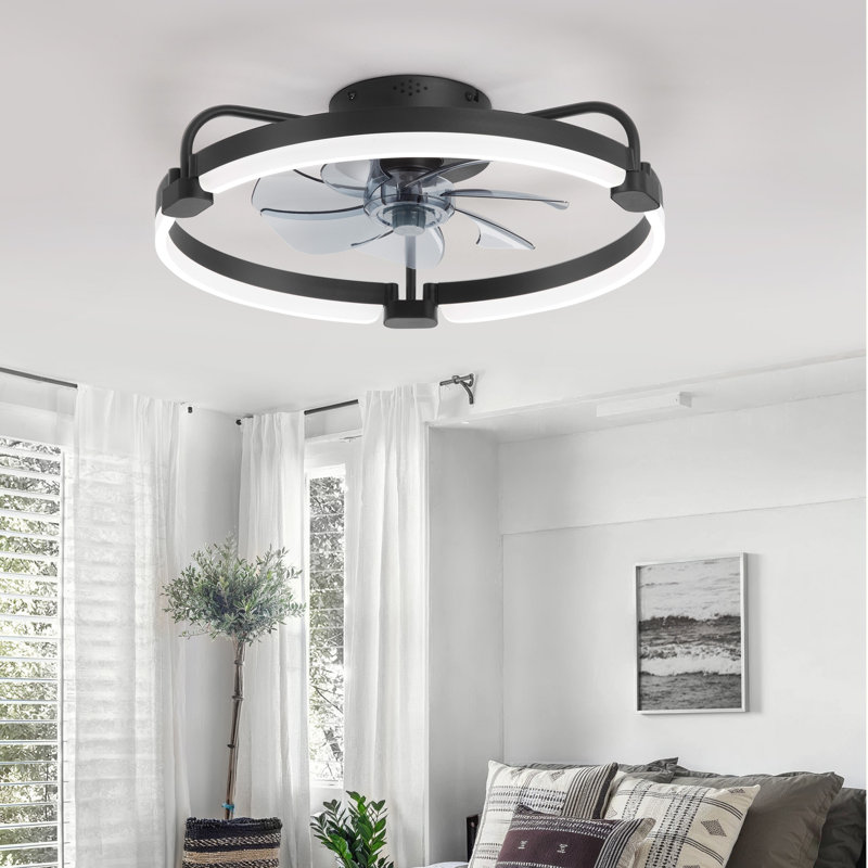  Ventilateur de plafond encastré noir moderne 20 "avec cadre incurvé à DEL Cissline pour espaces de chambre à coucher et de salon