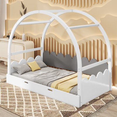 Rafah Twin Size Stretchable Vaulted Roof Bed, Children's Bed Pine Wood Frame -  Red Barrel StudioÂ®, B0817E788D9B4CA08778EA89AF27238E