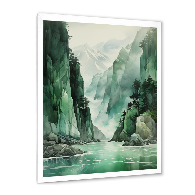 Clumm Green 0 Cliff Glacial Symmetry I - Iceberg, art mural, Cadre simple blanc, H 44 po x l 34 po x P 1,5 po