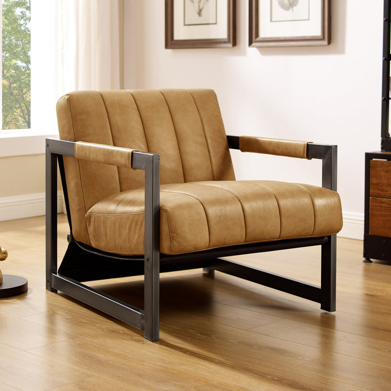 Paynesville 26.75'' W Leather Accent Lounge Chair, Light Brown Genuine Leather