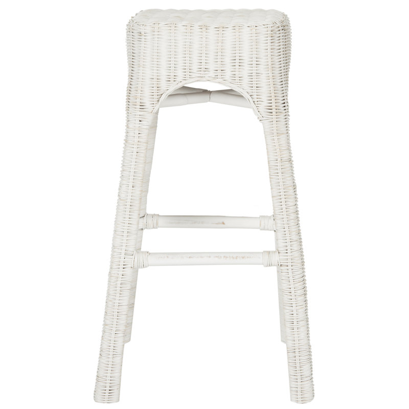 White Mango Wood Wicker Backless Counter Stool