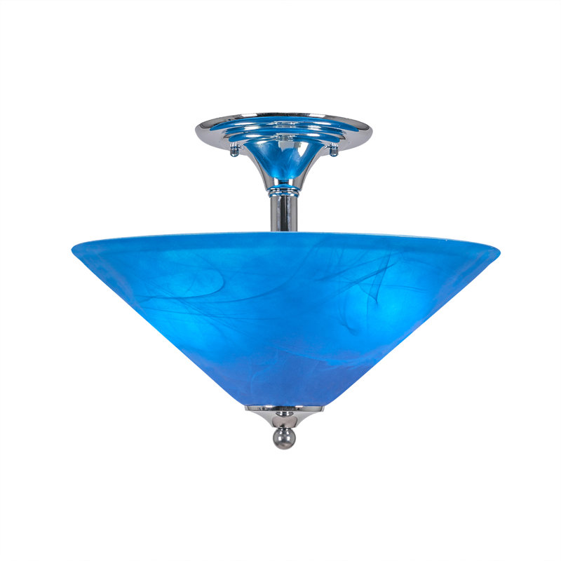 Semi-encastré 2 ampoules avec verre bleu italien de 16 po, Chrome chrome